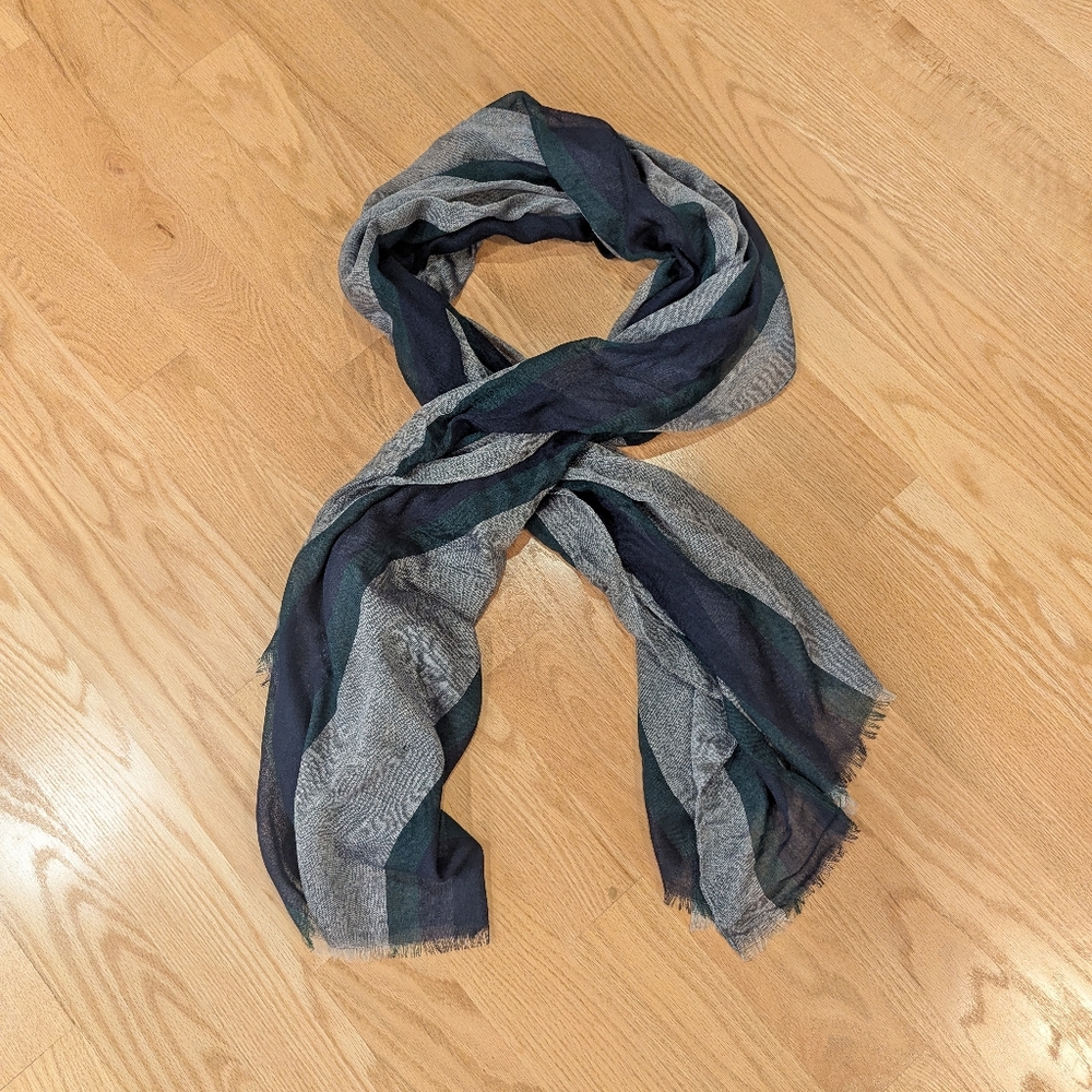 Zara Gray and Dark Blue Striped Scarf